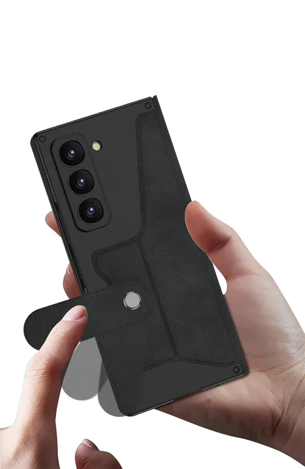 Black_Sheath_Armor_Pen_Slot_With_Glass_Back_Case_Cover_Compatible_With_Samsung_Fold_6_Protective_Phone_Case_Slim_Or_Durable_Design_Shockproof_And_Scratch_Resistant_Cover