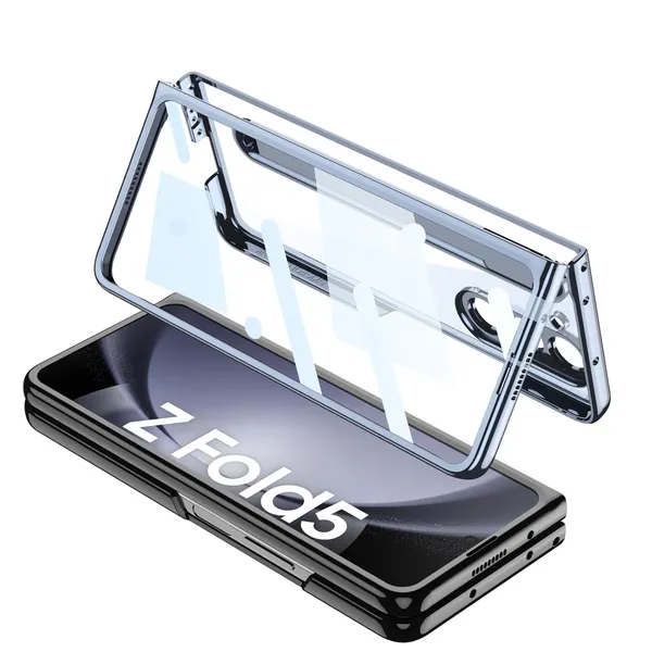 Blue_Ultra_Thin_Pc_Case_Compatible_For_Samsung_Galaxy_Z_Fold_5_Inbuilt_S_Pen_Holder_Stand_Hybrid_Back_Case_Cover_Blue_With_Yellow_Pen