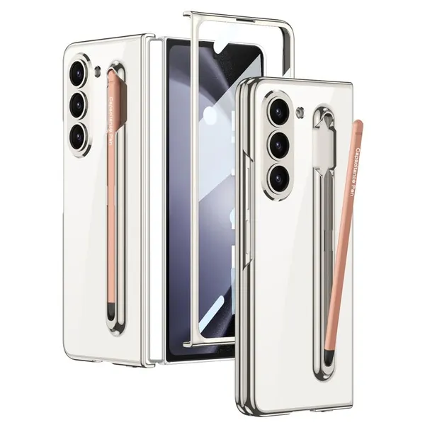 White_Ultra_Thin_Pc_Case_Compatible_For_Samsung_Galaxy_Z_Fold_5_Inbuilt_S_Pen_Holder_Stand_Hybrid_Back_Case_Cover_Yellow,_Samsung_Galaxy_Fold_5