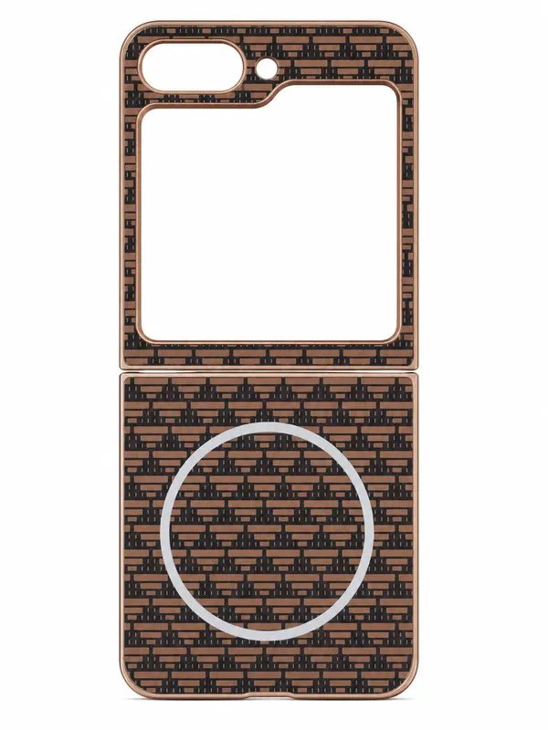 Phone_Case_Compatible_with_Samsung_Galaxy_Flip_5,_Orange_and_Black,_Retro_Brick_Pattern_Design