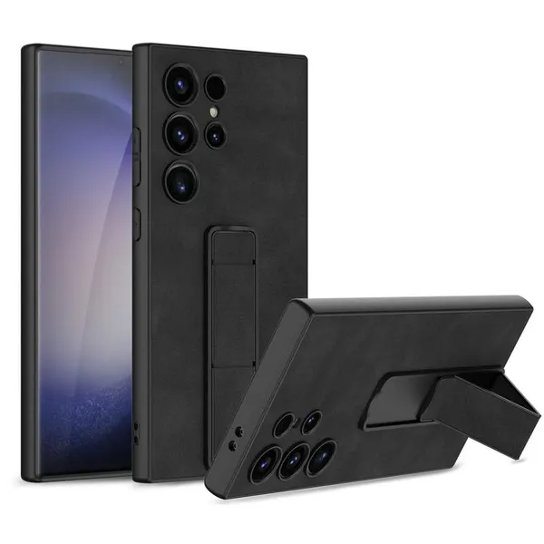 Black_Leather_Case_For_Samsung_Galaxy_S24_Electroplated_Kickstand_Phone_Cover_Faux_Leather_Textu_Grip_Back_Case_Scratch_Resistant_Slim_Fit_Armor_6.1_Inch