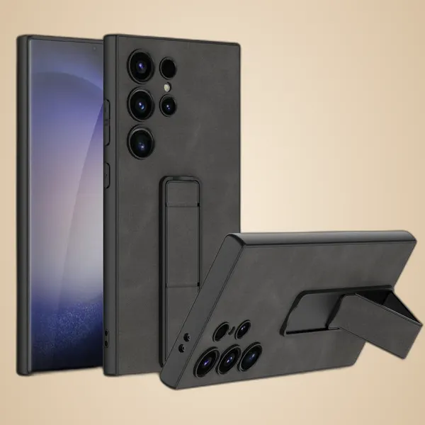 Gray_Matte_Pu_Leather_With_Adjustable_Kickstand_Case_Cover_For_Samsung_Galaxy_S24_Protective_Phone_Case_Slim_Or_Durable_Design_Shockproof_And_Scratch_Resistant_Cover_Faux_Leather