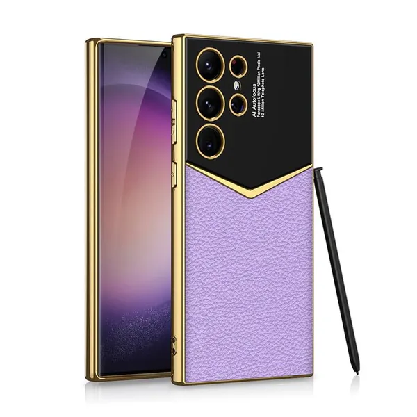 Purple_Electroplated_Leather_Armor_Back_Case_Cover_For_Samsung_Galaxy_S24_Protective_Phone_Case_Slim_Or_Durable_Design_Shockproof_&_Scratch_Resistant_Cover