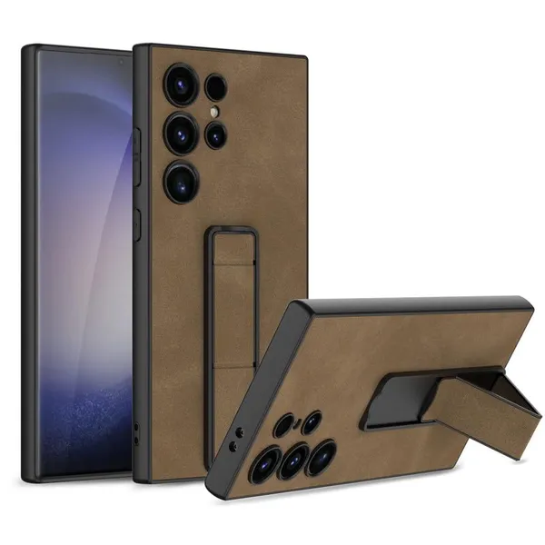 Brown_Matte_Pu_Leather_With_Adjustable_Kickstand_Case_Cover_Compatible_With_Samsung_S24_Ultra