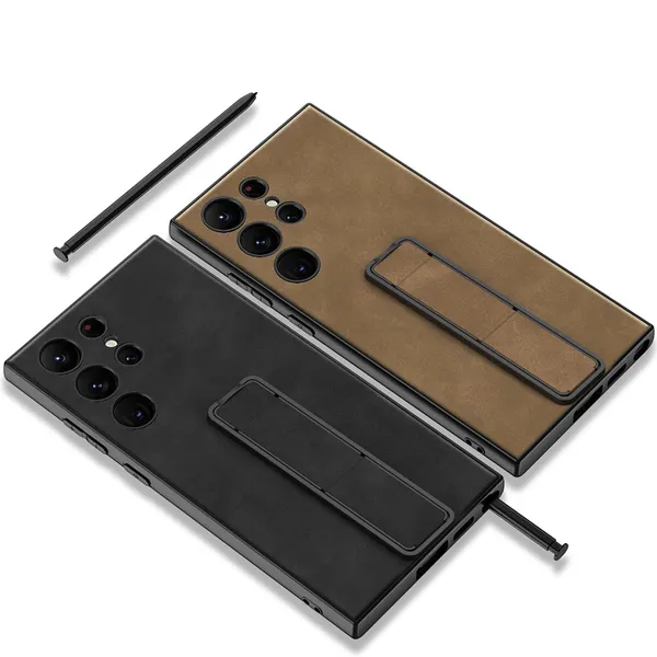 Brown_Matte_Pu_Leather_With_Adjustable_Kickstand_Case_Cover_Compatible_With_Samsung_S24_Ultra