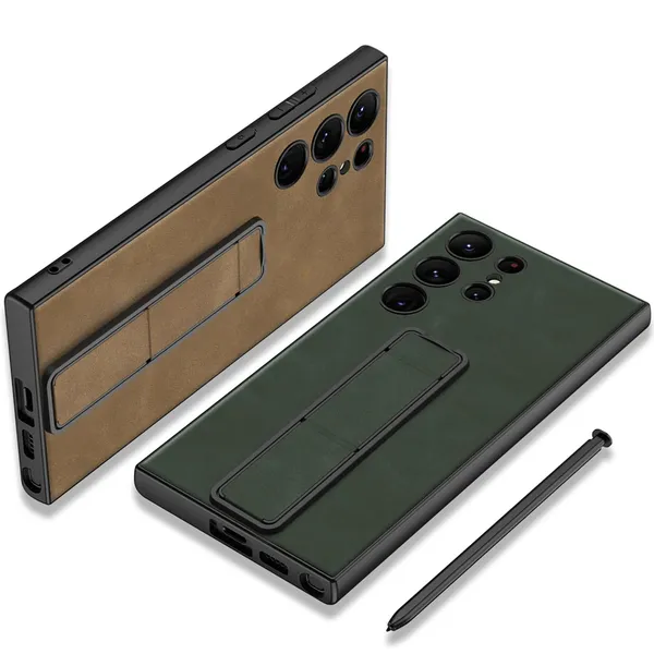 Brown_Matte_Pu_Leather_With_Adjustable_Kickstand_Case_Cover_Compatible_With_Samsung_S24_Ultra