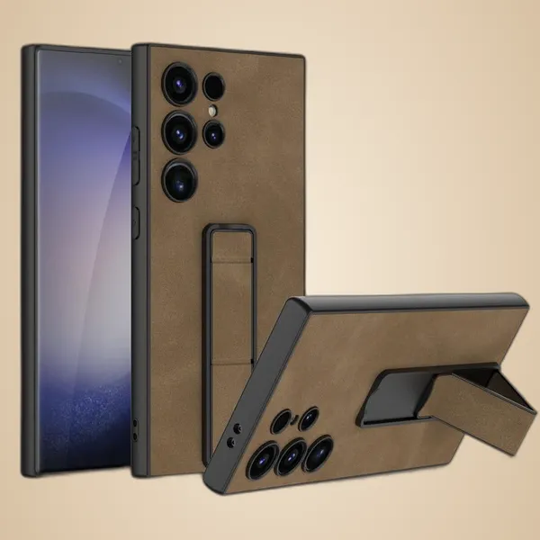 Brown_Matte_Pu_Leather_With_Adjustable_Kickstand_Case_Cover_Compatible_With_Samsung_S24_Ultra
