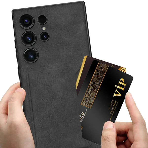 Black_Matte_Pu_Leather_With_Card_Bag_Case_Cover_Compatible_With_Samsung_S24_Ultra_Protective_Phone_Case_Slim_Or_Durable_Design_Shockproof_And_Scratch_Resistant_Cover_Faux_Leather