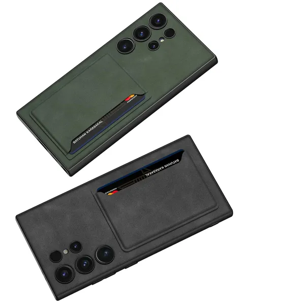 Gray_Green_Matte_Pu_Leather_With_Card_Bag_Case_Cover_Compatible_With_Samsung_S24_Ultra_Protective_Phone_Case_Slim_Or_Durable_Design_Shockproof_And_Scratch_Resistant_Cover_Faux_Leather