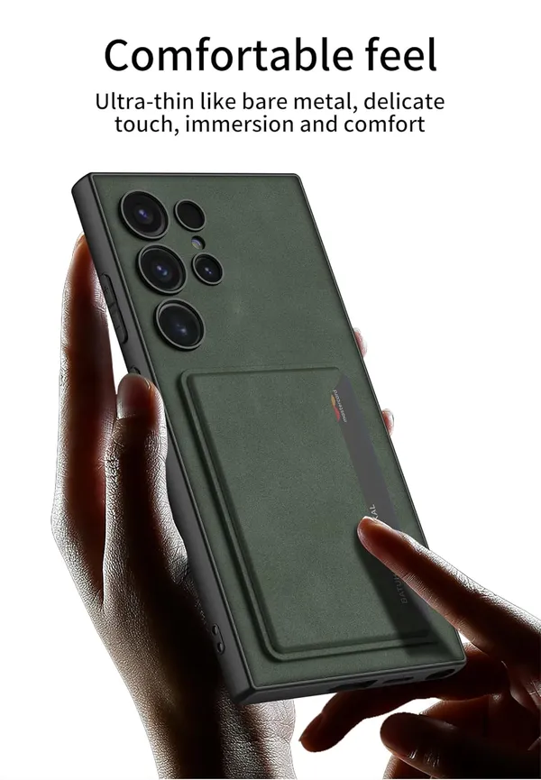 Gray_Green_Matte_Pu_Leather_With_Card_Bag_Case_Cover_Compatible_With_Samsung_S24_Ultra_Protective_Phone_Case_Slim_Or_Durable_Design_Shockproof_And_Scratch_Resistant_Cover_Faux_Leather