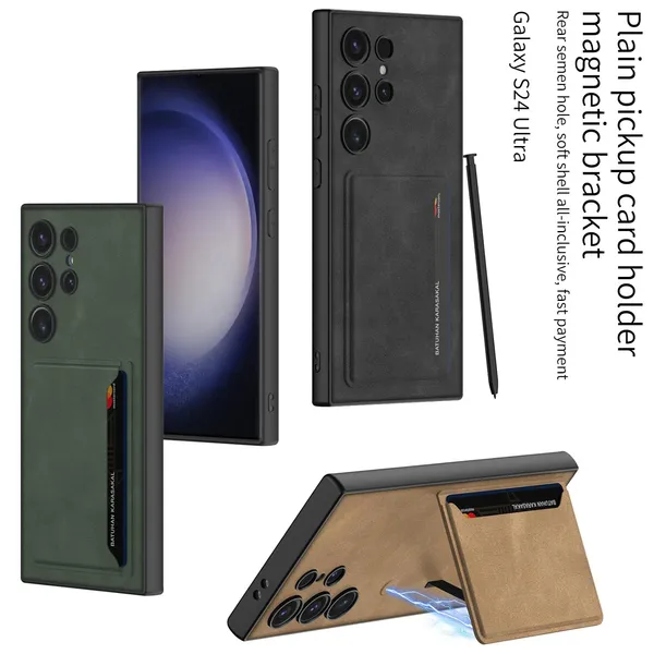 Gray_Green_Matte_Pu_Leather_With_Card_Bag_Case_Cover_Compatible_With_Samsung_S24_Ultra_Protective_Phone_Case_Slim_Or_Durable_Design_Shockproof_And_Scratch_Resistant_Cover_Faux_Leather