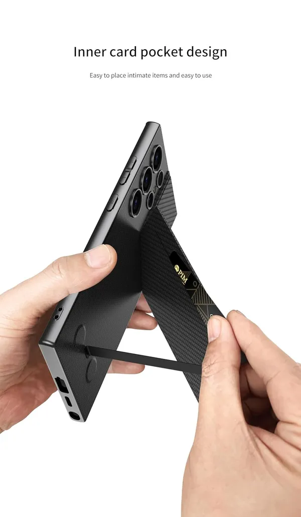 Black_Rotor_Stand_With_Card_Bag_Case_Cover_Compatible_For_Samsung_S24_Ultra_Protective_Phone_Case_Slim_Or_Durable_Design_Shockproof_And_Scratch_Resistant_Cover