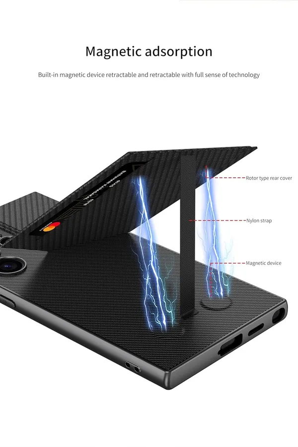 Black_Rotor_Stand_With_Card_Bag_Case_Cover_Compatible_For_Samsung_S24_Ultra_Protective_Phone_Case_Slim_Or_Durable_Design_Shockproof_And_Scratch_Resistant_Cover