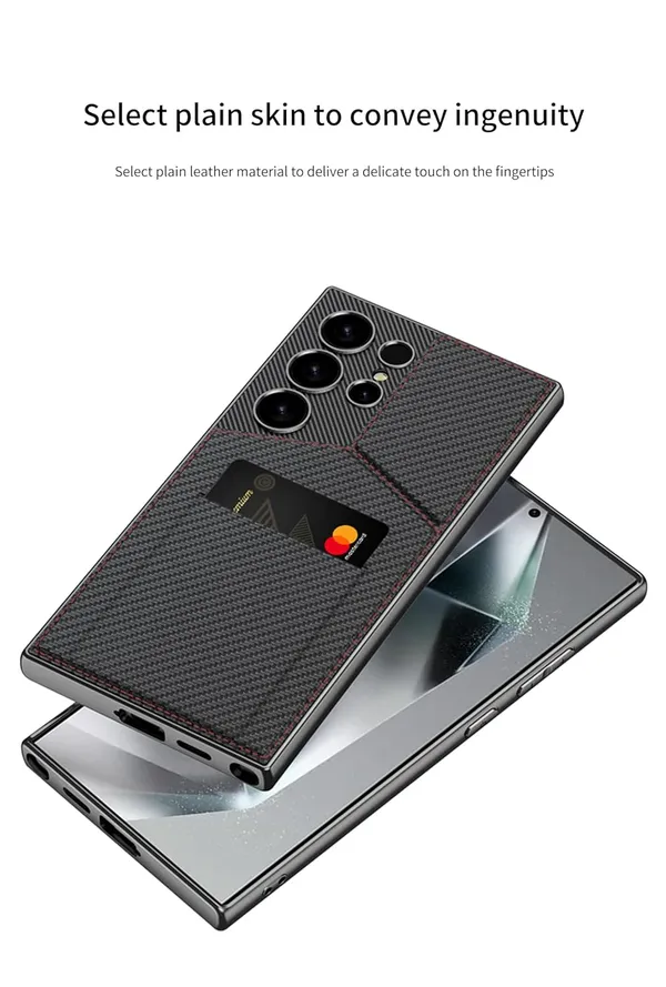 Black_Rotor_Stand_With_Card_Bag_Case_Cover_Compatible_For_Samsung_S24_Ultra_Protective_Phone_Case_Slim_Or_Durable_Design_Shockproof_And_Scratch_Resistant_Cover