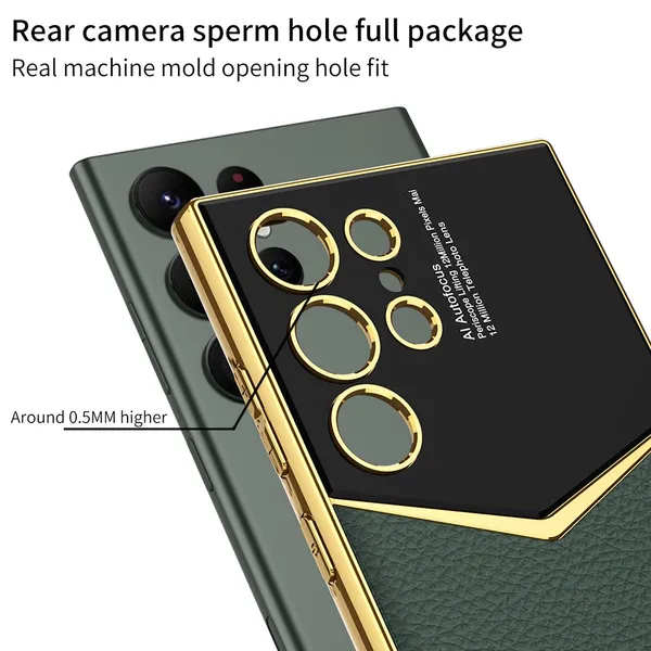 Black_Electroplated_Leather_Armor_Back_Case_Cover_Compatible_With_Samsung_S24_Ultra_Protective_Phone_Case_Slim_Or_Durable_Design_Shockproof_And_Scratch_Resistant_Cover
