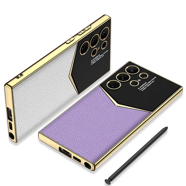 Purple_Electroplated_Leather_Armor_Back_Case_Cover_Compatible_With_Samsung_S24_Ultra_Protective_Phone_Case_Slim_Or_Durable_Design_Shockproof_And_Scratch_Resistant_Cover