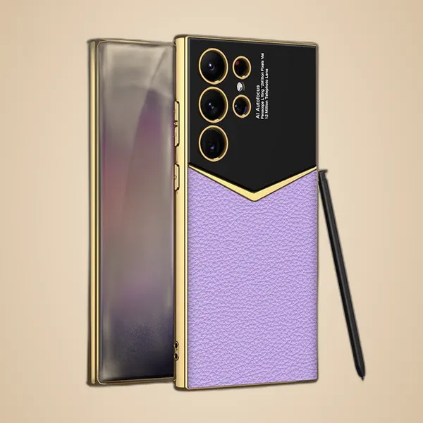 Purple_Electroplated_Leather_Armor_Back_Case_Cover_Compatible_With_Samsung_S24_Ultra_Protective_Phone_Case_Slim_Or_Durable_Design_Shockproof_And_Scratch_Resistant_Cover