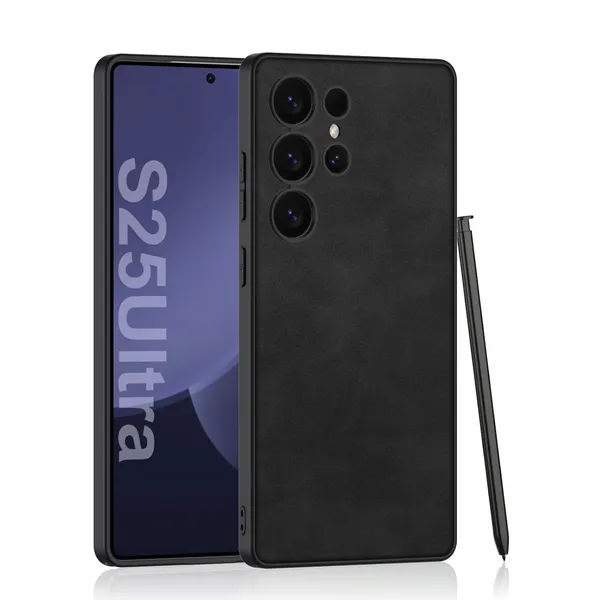 Black_Matte_Pu_Leather_Back_With_Polycarbonate_Sides_Case/Cover_Compatible_For_Samsung_Galaxy_S25_Faux_Leather