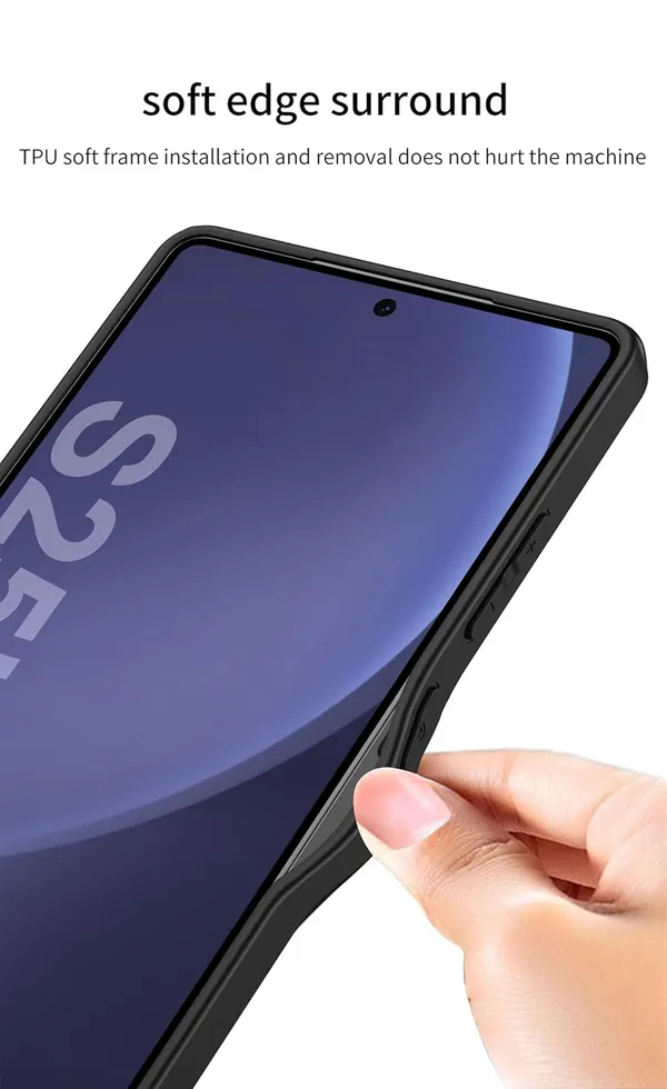 Black_Matte_Pu_Leather_Back_With_Polycarbonate_Sides_Case/Cover_Compatible_For_Samsung_Galaxy_S25_Faux_Leather