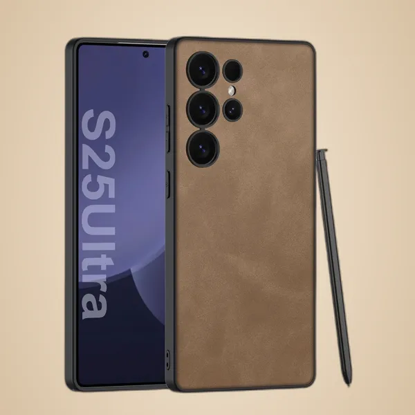 Brown_Matte_Pu_Leather_Back_With_Polycarbonate_Sides_Cover_Compatible_For_Samsung_S25