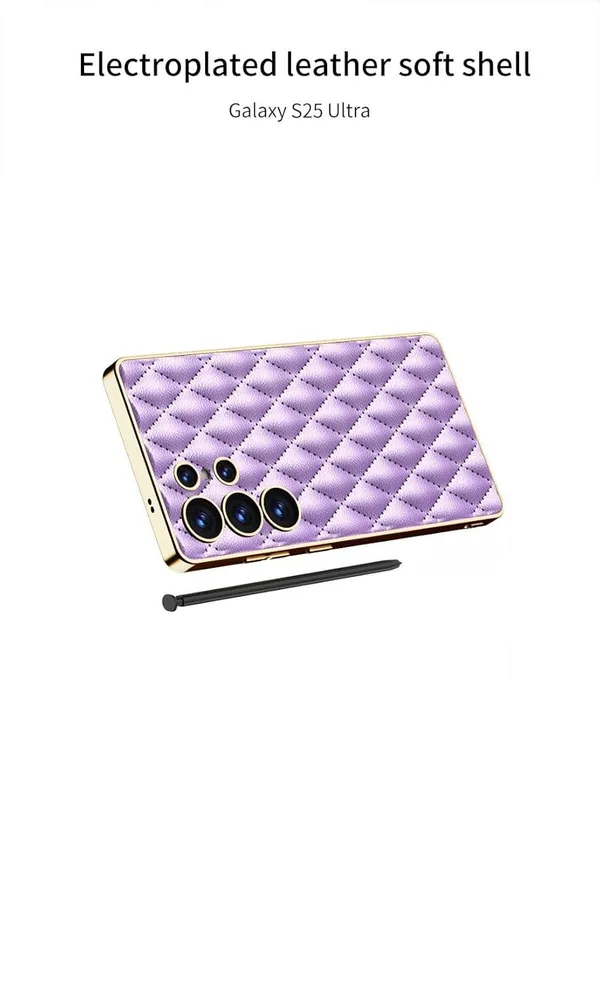 Purple_Electroplating_Pu_Leather_Puff_Design_Back_Case_/_Cover_Compatible_For_Samsung_S25