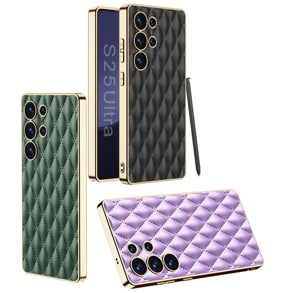 Purple_Electroplating_Pu_Leather_Puff_Design_Back_Case_/_Cover_Compatible_For_Samsung_S25