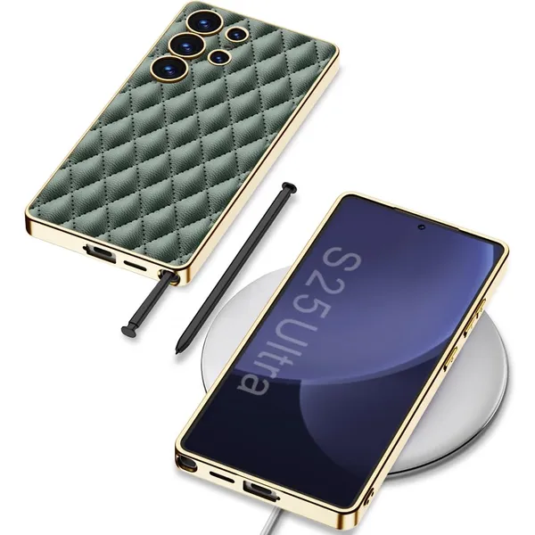 Purple_Electroplating_Pu_Leather_Puff_Design_Back_Case_/_Cover_Compatible_For_Samsung_S25