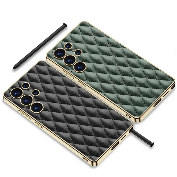 Purple_Electroplating_Pu_Leather_Puff_Design_Back_Case_/_Cover_Compatible_For_Samsung_S25