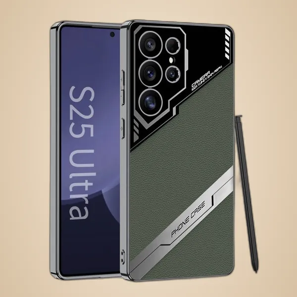 Green_Electroplated_Pu_Leather_Back_Case_/_Cover_Compatible_For_Samsung_Galaxy_S25_Ultra