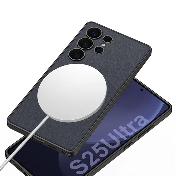 Black_Pu_Leather_Back_Cover_/_Case_With_Built_In_Magsafe_Compatible_With_Samsung_Galaxy_S25_Ultra