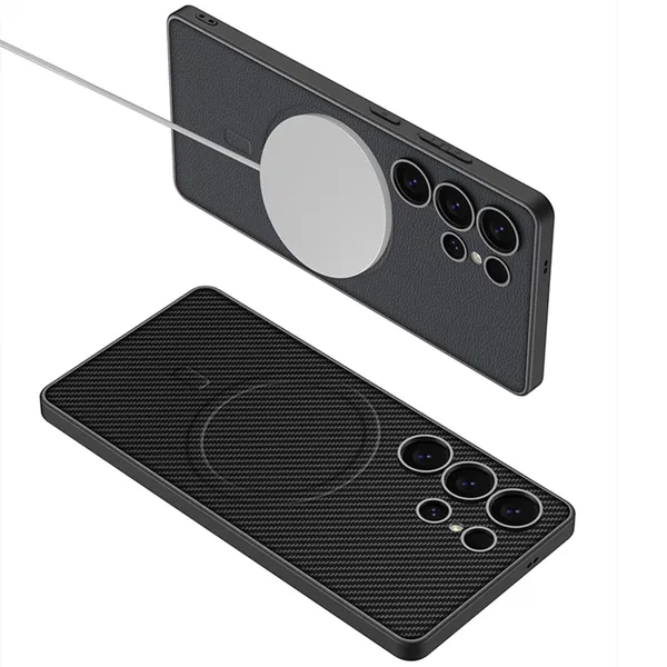 Black_Pu_Leather_Back_Cover_/_Case_With_Built_In_Magsafe_Compatible_With_Samsung_Galaxy_S25_Ultra