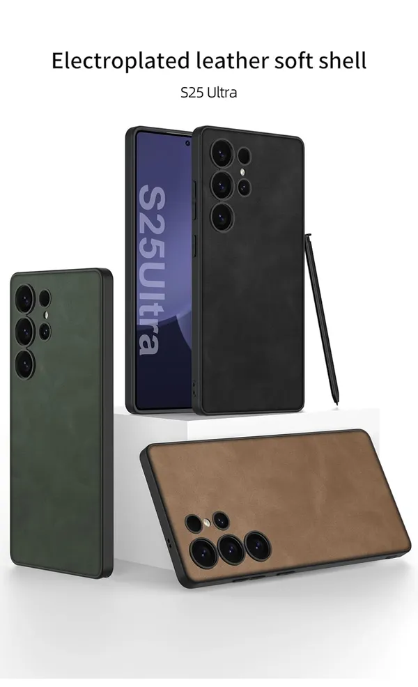 Brown_Matte_Pu_Leather_Back_With_Polycarbonate_Sides_Cover_Case_Compatible_With_Samsung_S25_Ultra
