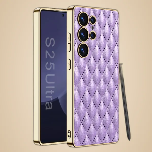 Purple_Electroplating_Pu_Leather_Back_Case_/_Cover_Puff_Design_Compatible_For_Samsung_GalaxyS25_Ultra