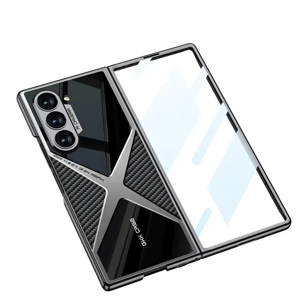 Black_Electroplated_Pu_Leather_Phone_Case_For_Samsung_Fold_6,_Shockproof_Design_With_Glass_Protection,_Slim_Protective_Cover