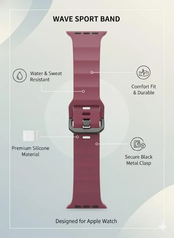 Clothemyphone_Silicone_Wave_Band_Compatible_with_Apple_Watch,_Claret_red,_42mm_44mm_45mm_49mm,_Stainless_Steel_Buckle,_Durable_and_Comfortable