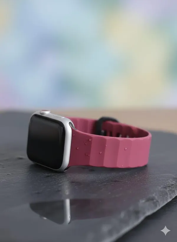 Clothemyphone_Silicone_Wave_Band_Compatible_with_Apple_Watch,_Claret_red,_42mm_44mm_45mm_49mm,_Stainless_Steel_Buckle,_Durable_and_Comfortable