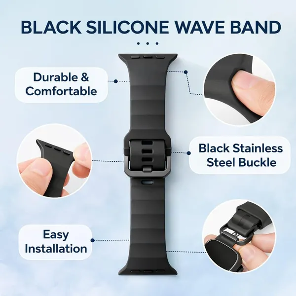Clothemyphone_Silicone_Wave_Band_Compatible_with_Apple_Watch,_Black,_42mm_44mm_45mm_49mm,_Stainless_Steel_Buckle,_Durable_and_Comfortable