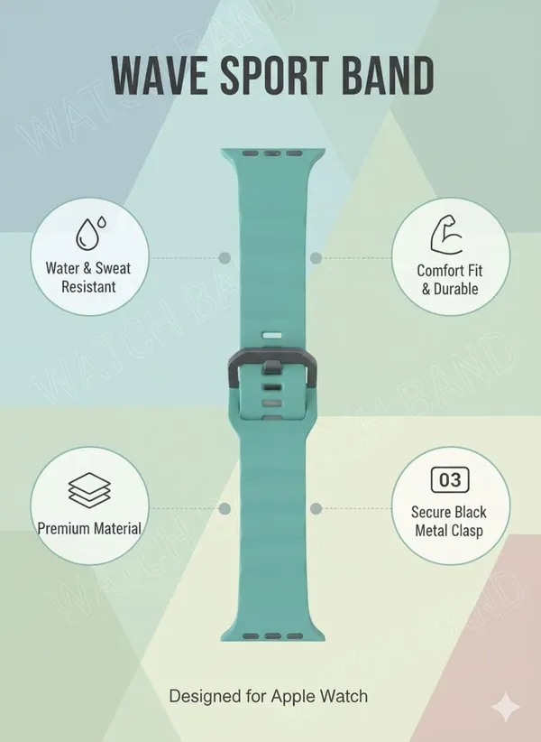 Clothemyphone_Silicone_Wave_Band_Compatible_with_Apple_Watch,_Green,_42mm_44mm_45mm_49mm,_Stainless_Steel_Buckle,_Durable_and_Comfortable