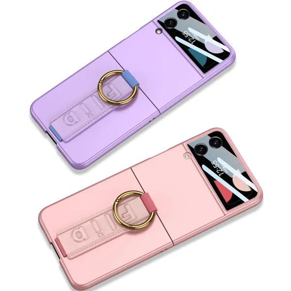 Black_Ultra_Thin_Pc_Case_For_Galaxy_Flip_4,_Protective_Cover_With_Wristband_And_Ring,_Glass_Protection