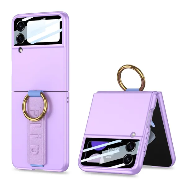 Purple_Ultra_Thin_Pc_Case_For_Galaxy_Flip_4,_Protective_Cover_With_Wristband_And_Ring,_Glass_Protection