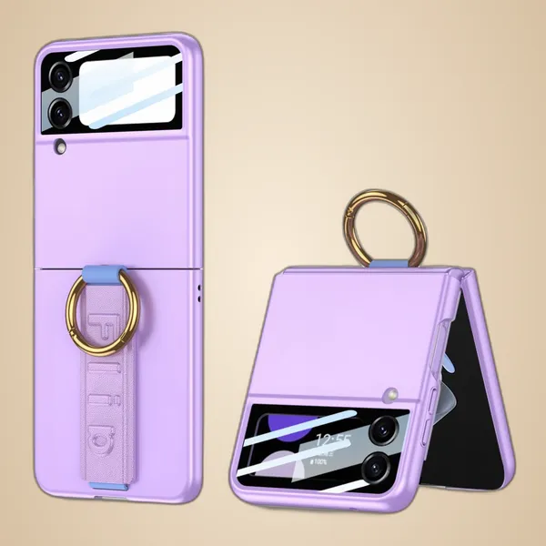 Purple_Ultra_Thin_Pc_Case_For_Galaxy_Flip_4,_Protective_Cover_With_Wristband_And_Ring,_Glass_Protection