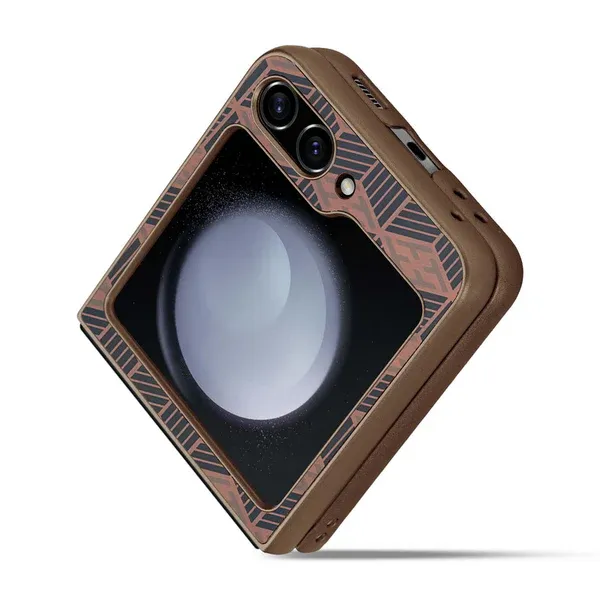 Phone_Case_Compatible_with_Samsung_Galaxy_Flip_5,_Brown,_Unique_Patterned_Design_with_Magnetic_Ring