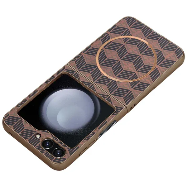 Phone_Case_Compatible_with_Samsung_Galaxy_Flip_5,_Brown,_Unique_Patterned_Design_with_Magnetic_Ring