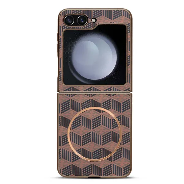Phone_Case_Compatible_with_Samsung_Galaxy_Flip_5,_Brown,_Unique_Patterned_Design_with_Magnetic_Ring