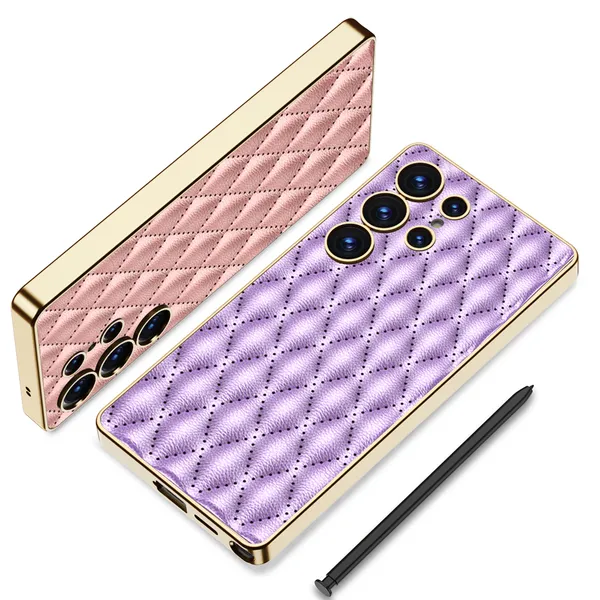 Purple_Electroplating_Pu_Leather_Back_Case_/_Cover_Puff_Design_Compatible_For_Samsung_GalaxyS25_Ultra
