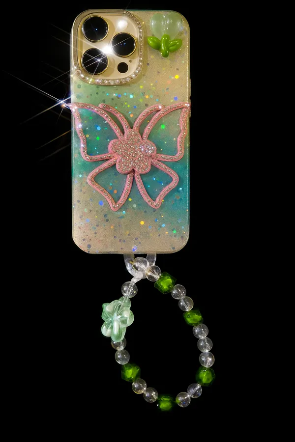 Green_Apple_iPhone_Diamond_Butterfly_With_Charm_Back_Cover_&_Case