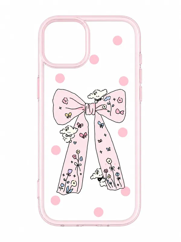iPhone_14,_Cute_Pink_Bow_Design,_Clear_Cover_with_Floral_Ribbon_Pattern