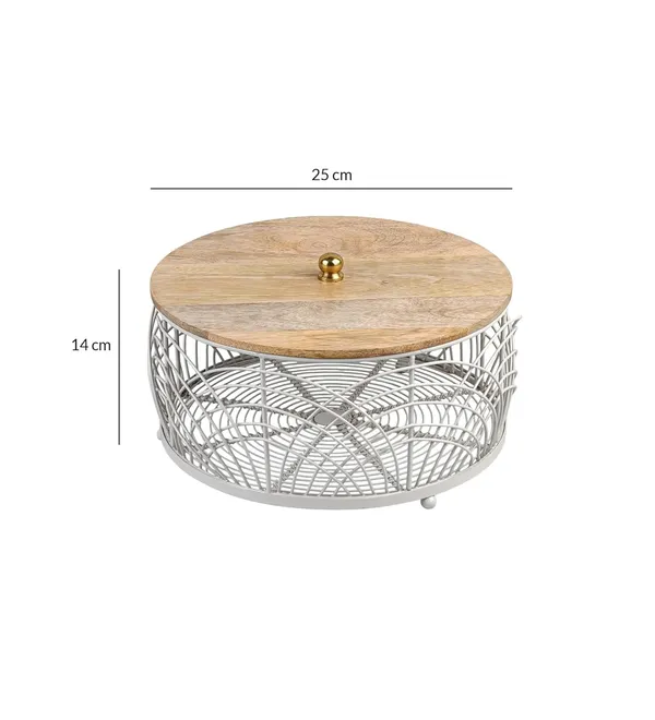 Grey_&_Light_Brown_Decorative_Round_Wire_Mesh_Fruit_Storage_Basket_With_Wooden_Lid_(25_X_25_X_16_Cm)