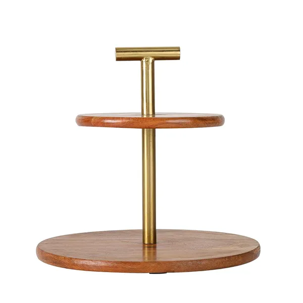 Golden_&_Brown_2-Tier_Mango_Wood_And_Metal_Cake_Stand_(11.5_X_11.5_X_11_Cm)