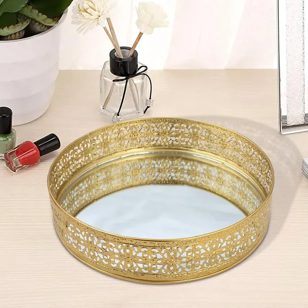 Gold_Plated_Metal_Round_Glass_Mirror_Vanitytray_(25L_X_25W_X_6H_Cm)